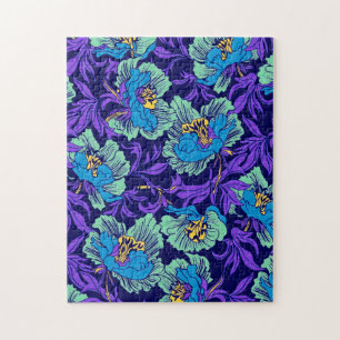 Paarse en blauwe bloemen William Morris Legpuzzel