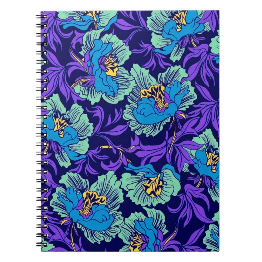 Paarse en blauwe bloemen William Morris Notitieboek (Voorkant)