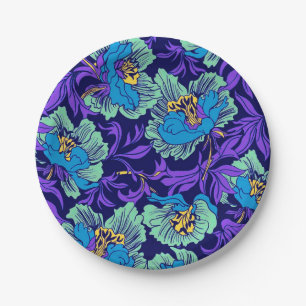 Paarse en blauwe bloemen William Morris Papieren Bordje