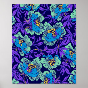 Paarse en blauwe bloemen William Morris Poster