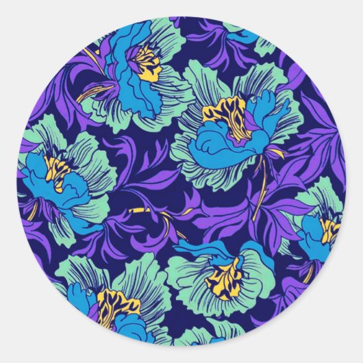 Paarse en blauwe bloemen William Morris Ronde Sticker (Voorkant)