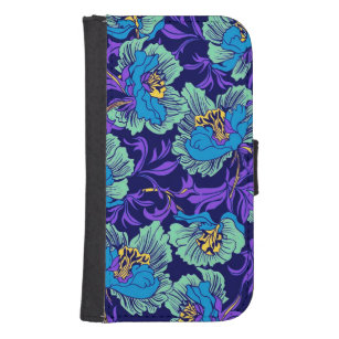 Paarse en blauwe bloemen William Morris Galaxy S4 Portefeuille Hoesje