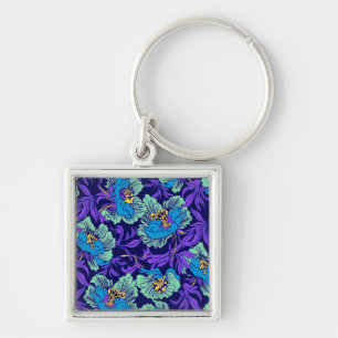 Paarse en blauwe bloemen William Morris Sleutelhanger