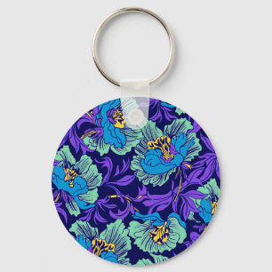 Paarse en blauwe bloemen William Morris Sleutelhanger