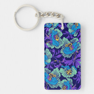 Paarse en blauwe bloemen William Morris Sleutelhanger
