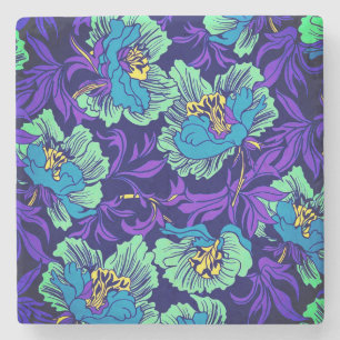 Paarse en blauwe bloemen William Morris Stenen Onderzetter