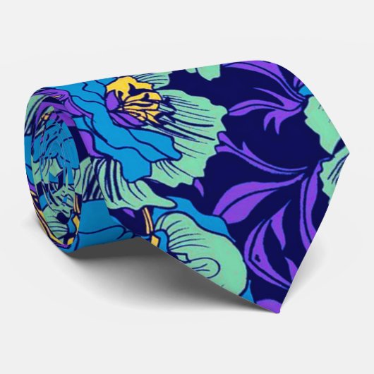 Paarse en blauwe bloemen William Morris Stropdas (Opgerold)