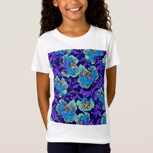 Paarse en blauwe bloemen William Morris T-shirt (Voorkant)