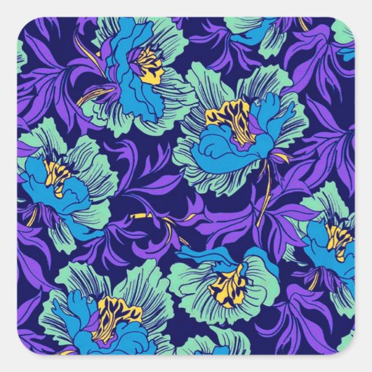 Paarse en blauwe bloemen William Morris Vierkante Sticker (Voorkant)