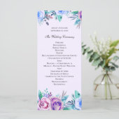 Paarse en blauwe bloemenbruiloft. Waterverf bloeme Programmakaart (Staand voorkant)