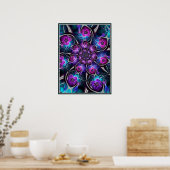 Paarse en blauwe bloemfractal poster (Keuken)