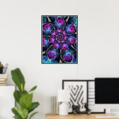 Paarse en blauwe bloemfractal poster (Thuiskantoor)