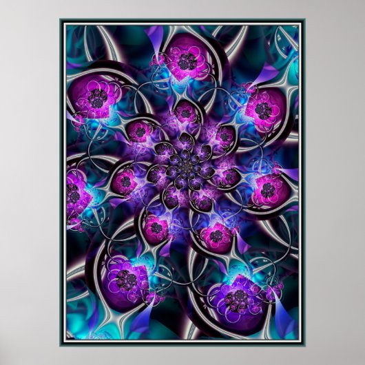Paarse en blauwe bloemfractal poster (Voorkant)