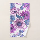 Paarse en Blauwe Bloemige Bad Handdoek Set (Handdoek)