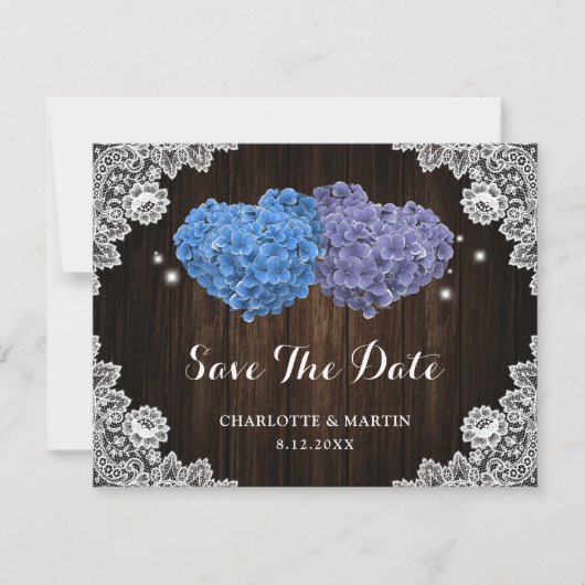 Paarse en blauwe bloemige bruiloft save the date (Voorkant)