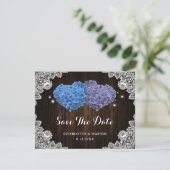 Paarse en blauwe bloemige bruiloft save the date (Staand voorkant)
