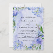 Paarse en blauwe bloemige platte Save The Date kaa (Voorkant)