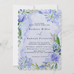 Paarse en blauwe bloemige platte Save The Date kaa