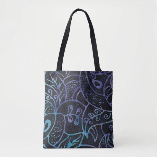Paarse en blauwe boho batik abstract gebladerte tote bag (Voorkant)