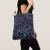 Paarse en blauwe boho batik abstract gebladerte tote bag (Dichtbij)