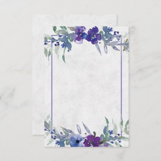 Paarse en blauwe bruiloft met blauw bloemen Invi Kaart (Voorkant / Achterkant)