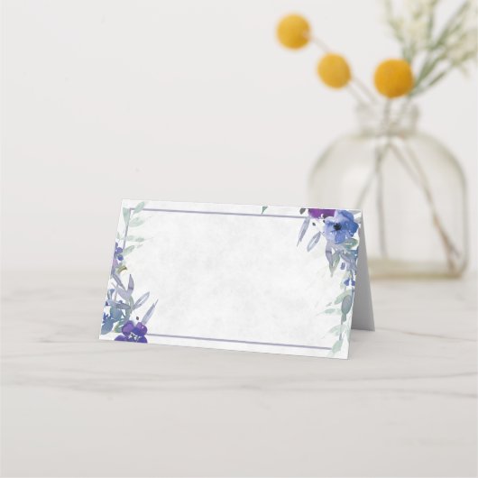 Paarse en blauwe bruiloft plaatskaartje (Voorkant)