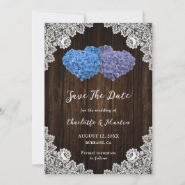 Paarse en blauwe bruiloft sparen de datum save the date