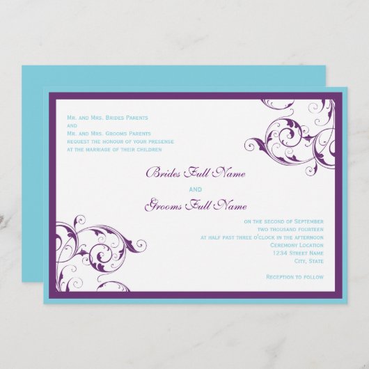 paarse en blauwe brute huwelijksuitnodiging kaart (Voorkant / Achterkant)
