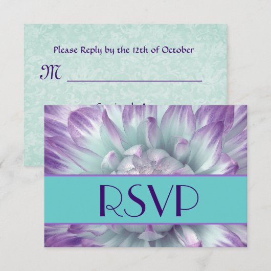 Paarse en Blauwe Dahlia Petals RSVP Bruiloft Kaartje (Voorkant / Achterkant)