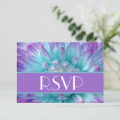 Paarse en Blauwe Dahlia Petals RSVP Bruiloft Kaartje (Staand voorkant)