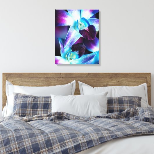 Paarse en blauwe dendrobiumorchidee-orchidee canvas afdruk (Insitu (Slaapkamer))