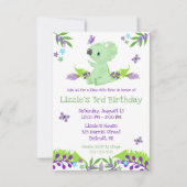 Paarse en blauwe dino-mijtetijd Birthday Party Kaart (Voorkant)