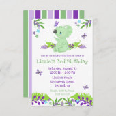 Paarse en blauwe dino-mijtetijd Birthday Party Kaart (Voorkant / Achterkant)