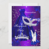 Paarse en blauwe dress masquerade Quinceanera Invi Kaart (Voorkant)