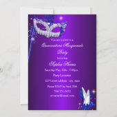 Paarse en blauwe dress masquerade Quinceanera Invi Kaart (Achterkant)