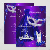 Paarse en blauwe dress masquerade Quinceanera Invi Kaart (Voorkant / Achterkant)