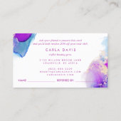 Paarse en blauwe elegante Waterverf alcoholinkt Aanbevelingskaartje (Achterkant)