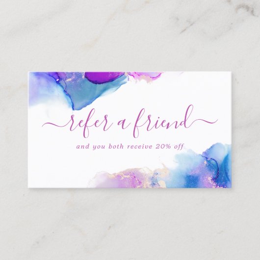 Paarse en blauwe elegante Waterverf alcoholinkt Aanbevelingskaartje (Voorkant)