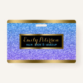 Paarse en blauwe faux glitter gouden accenten badge (Voorkant)