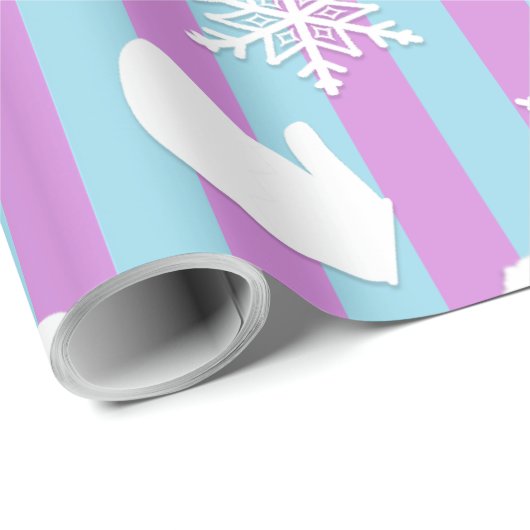 Paarse en blauwe feestdag Mittens en kerstPetten Cadeaupapier (Rol Hoek)