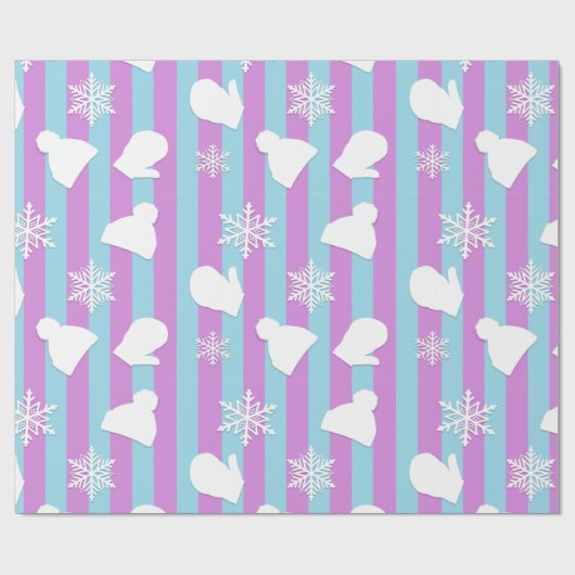 Paarse en blauwe feestdag Mittens en kerstPetten Cadeaupapier (Vlak)