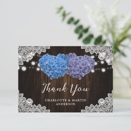 Paarse en blauwe Floral bruiloft Hartelijk dank Bedankkaart (Staand voorkant)