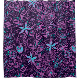 Paarse en blauwe Floral Douchegordijn