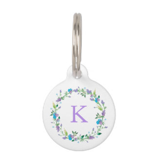 Paarse en blauwe Floral-gepersonaliseerde Pet Tag Huisdierpenning