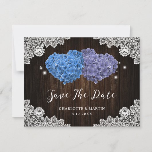 Paarse en blauwe Floral Wedding sparen de Datum Ka Save The Date (Voorkant)