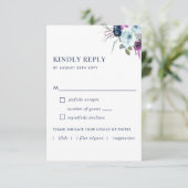 Paarse en blauwe Floral zonder maaltijdopties RSVP Kaartje (Staand voorkant)