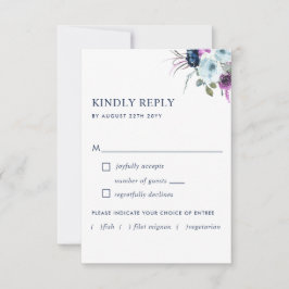 Paarse en blauwe Floral zonder maaltijdopties RSVP Kaartje