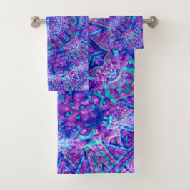 Paarse en blauwe  fractale Kaleidoscoop Bad Handdoek