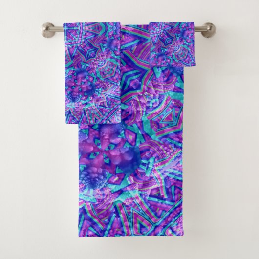 Paarse en blauwe  fractale Kaleidoscoop Bad Handdoek (Insitu)