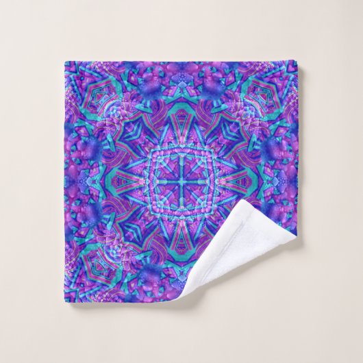 Paarse en blauwe  fractale Kaleidoscoop Bad Handdoek (Wasdoekje)